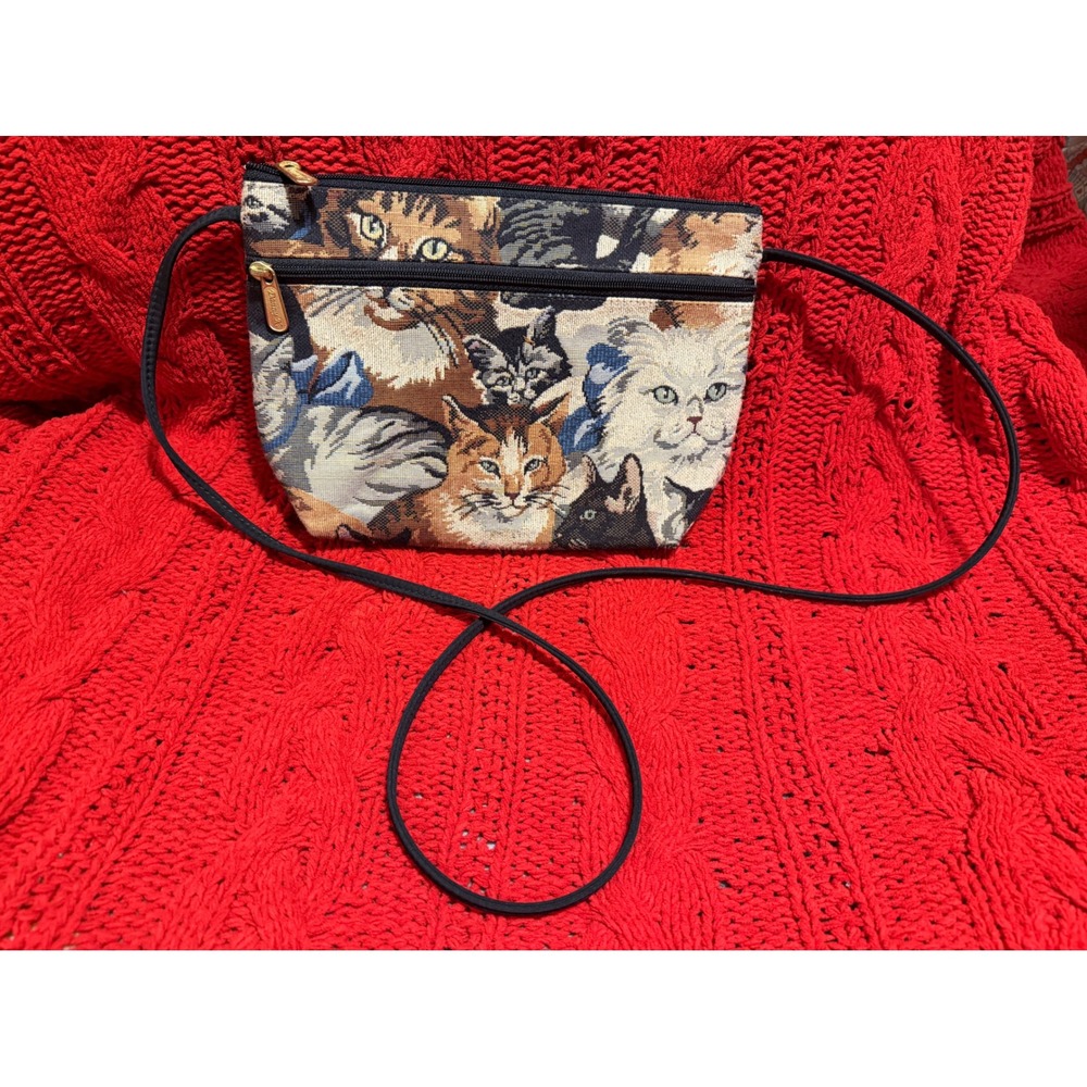 Danny K Beverly Hills Cat Tapestry Crossbody Bag Made in USA Woven Kitten Purse